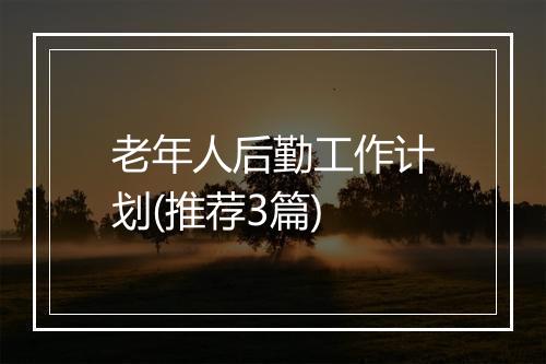 老年人后勤工作计划(推荐3篇)
