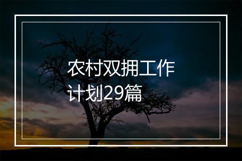 农村双拥工作计划29篇