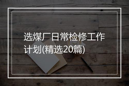 选煤厂日常检修工作计划(精选20篇)