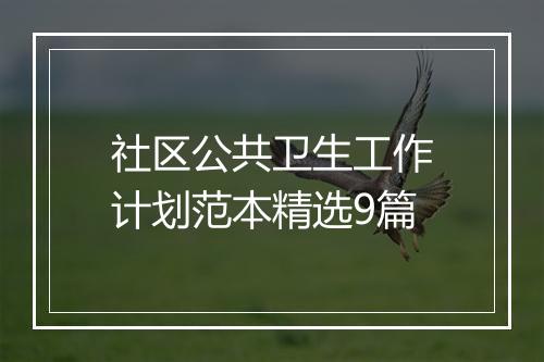 社区公共卫生工作计划范本精选9篇