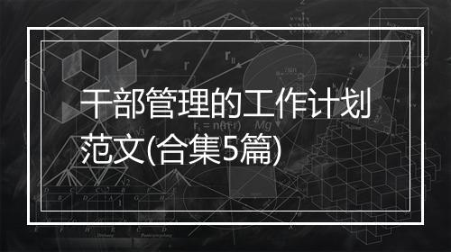 干部管理的工作计划范文(合集5篇)