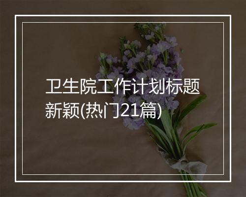 卫生院工作计划标题新颖(热门21篇)