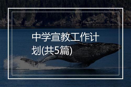 中学宣教工作计划(共5篇)