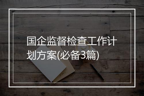 国企监督检查工作计划方案(必备3篇)