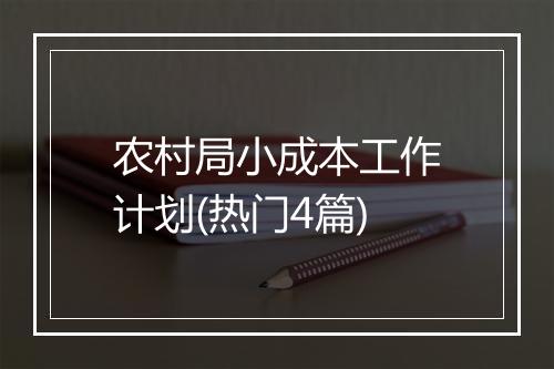 农村局小成本工作计划(热门4篇)