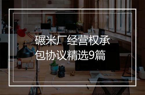 碾米厂经营权承包协议精选9篇