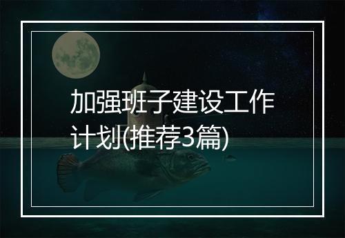 加强班子建设工作计划(推荐3篇)