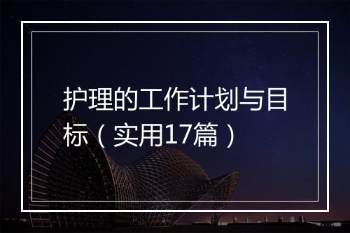 护理的工作计划与目标（实用17篇）