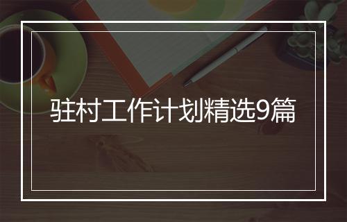 驻村工作计划精选9篇