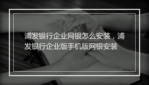 浦发银行企业网银怎么安装，浦发银行企业版手机版网银安装