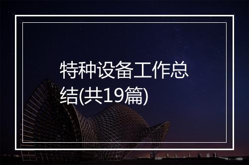 特种设备工作总结(共19篇)