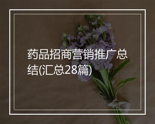 药品招商营销推广总结(汇总28篇)