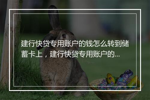 建行快贷专用账户的钱怎么转到储蓄卡上，建行快贷专用账户的钱怎么转到储蓄卡