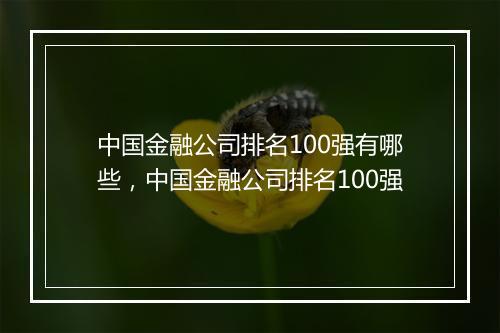 中国金融公司排名100强有哪些，中国金融公司排名100强