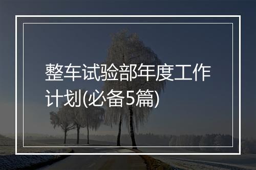 整车试验部年度工作计划(必备5篇)