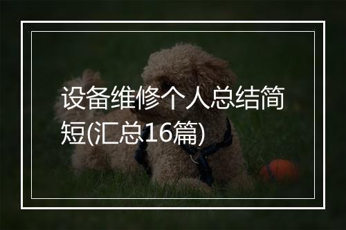 设备维修个人总结简短(汇总16篇)