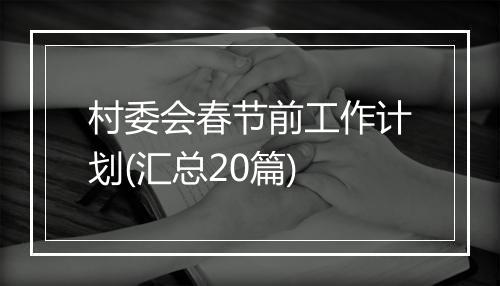 村委会春节前工作计划(汇总20篇)