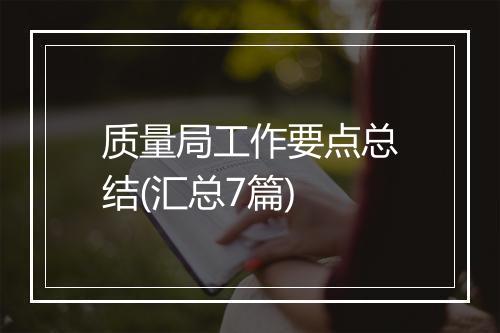 质量局工作要点总结(汇总7篇)