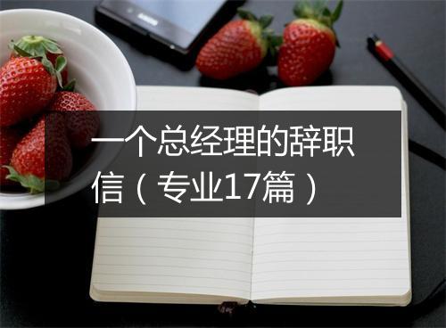 一个总经理的辞职信（专业17篇）