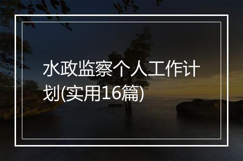 水政监察个人工作计划(实用16篇)