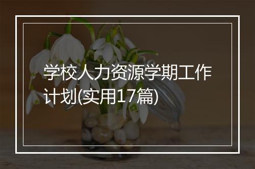 学校人力资源学期工作计划(实用17篇)