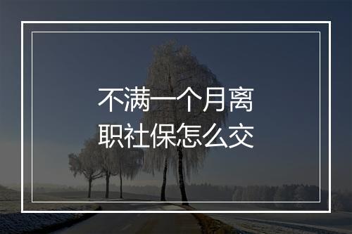 不满一个月离职社保怎么交