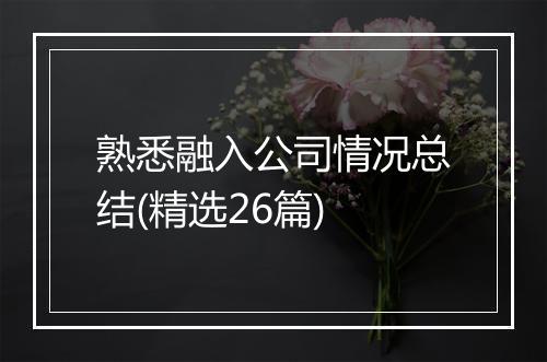 熟悉融入公司情况总结(精选26篇)