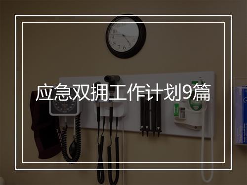 应急双拥工作计划9篇