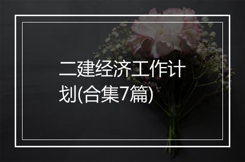 二建经济工作计划(合集7篇)