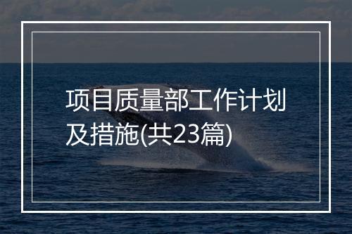 项目质量部工作计划及措施(共23篇)