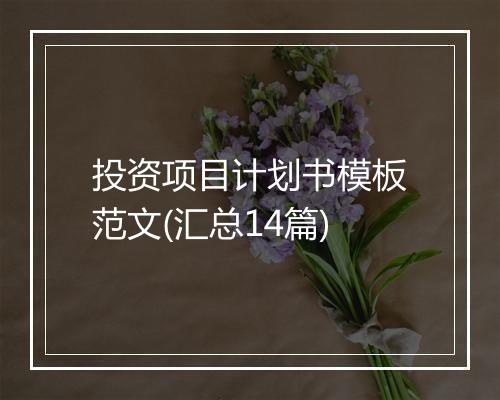 投资项目计划书模板范文(汇总14篇)