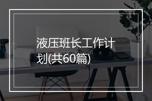 液压班长工作计划(共60篇)