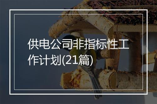 供电公司非指标性工作计划(21篇)