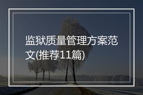 监狱质量管理方案范文(推荐11篇)