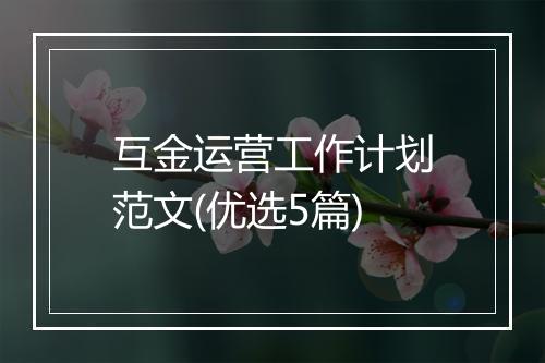 互金运营工作计划范文(优选5篇)
