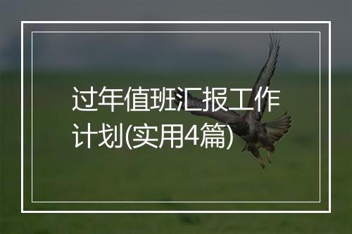 过年值班汇报工作计划(实用4篇)