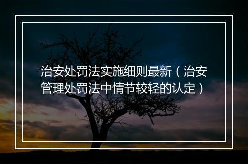 治安处罚法实施细则最新（治安管理处罚法中情节较轻的认定）