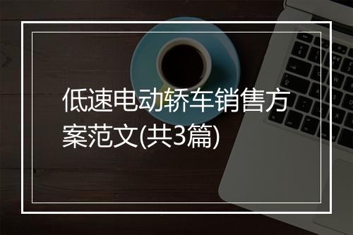 低速电动轿车销售方案范文(共3篇)
