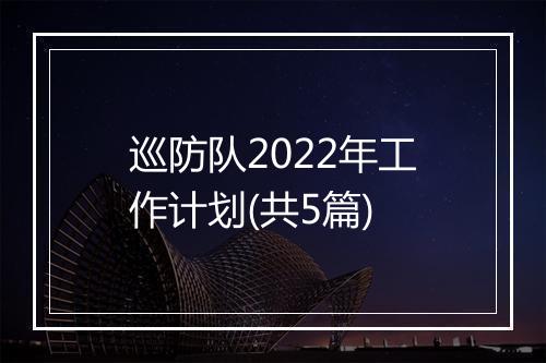 巡防队2022年工作计划(共5篇)