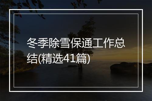 冬季除雪保通工作总结(精选41篇)