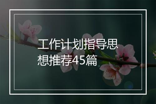 工作计划指导思想推荐45篇