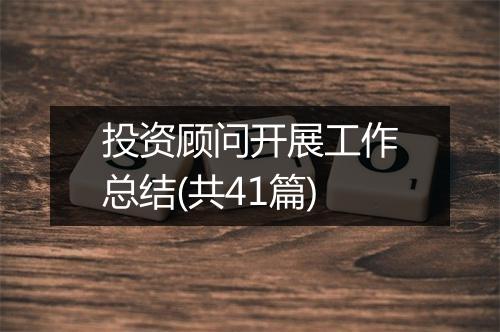 投资顾问开展工作总结(共41篇)