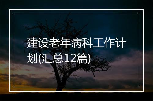 建设老年病科工作计划(汇总12篇)