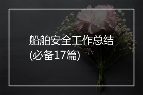 船舶安全工作总结(必备17篇)