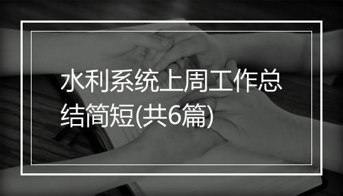 水利系统上周工作总结简短(共6篇)