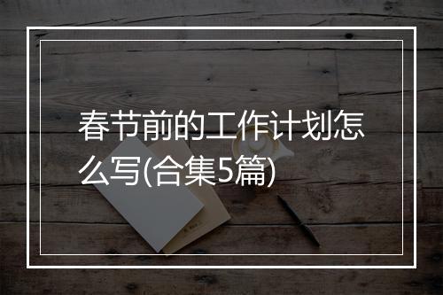 春节前的工作计划怎么写(合集5篇)