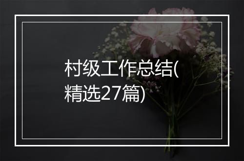 村级工作总结(精选27篇)