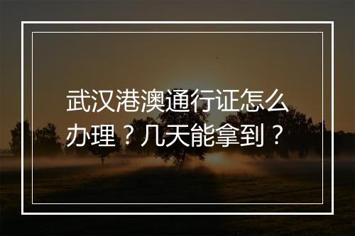 武汉港澳通行证怎么办理？几天能拿到？