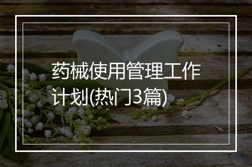 药械使用管理工作计划(热门3篇)