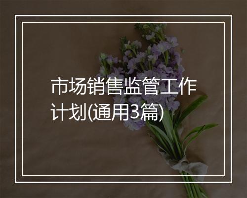 市场销售监管工作计划(通用3篇)